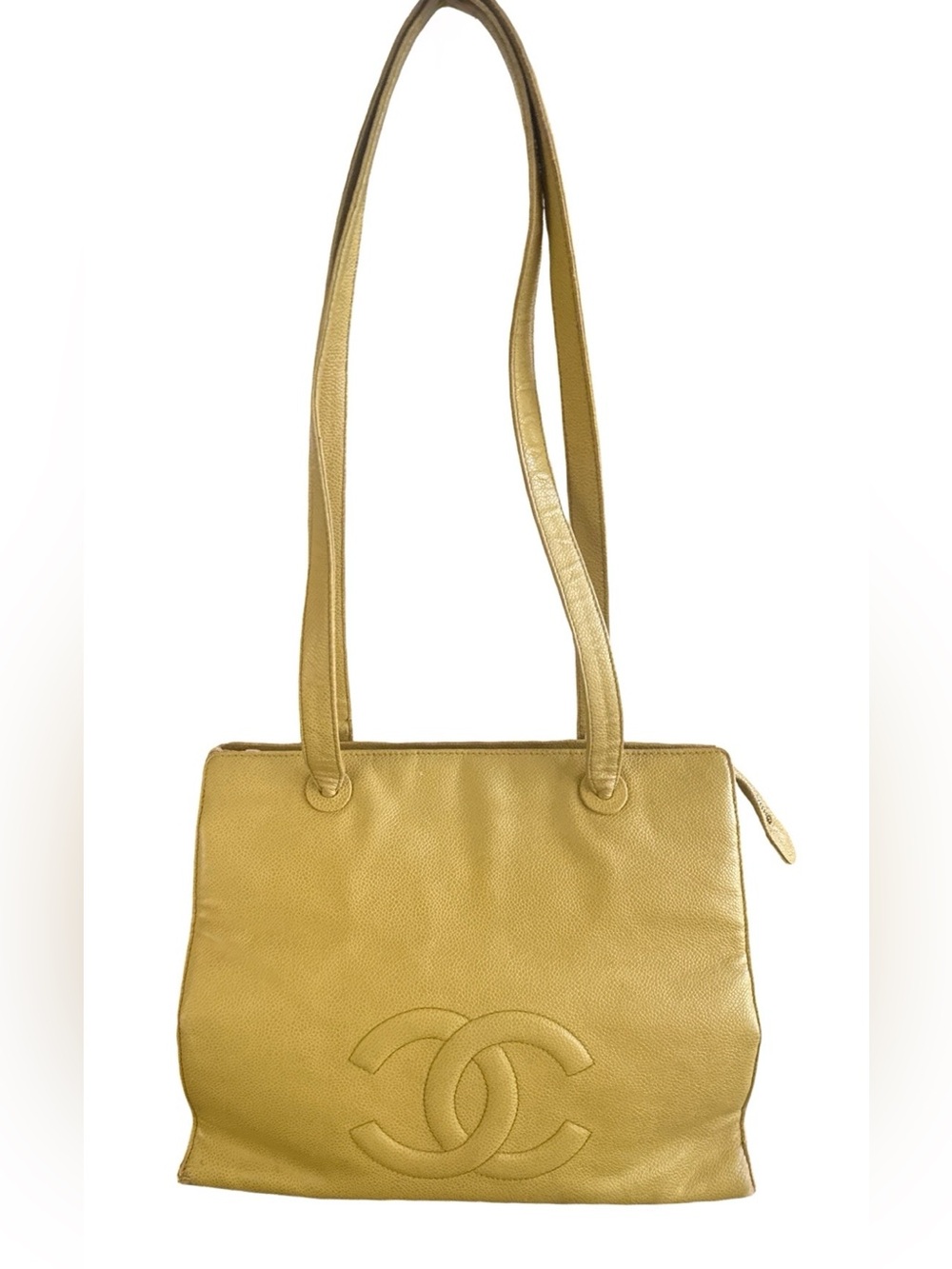 CHANEL CC Caviar Leather Zip Tote Shoulder Gold Beige Large - Picture 2 of 16